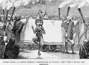 Demonstration af folkekunst i Ceylon (nuværende Sri Lanka) gravering fra det 19. århundrede af Unknown artist
