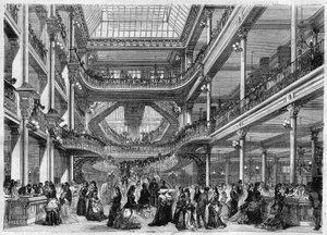 Stormagasin: udsigt over det indre af "" Au bon marche"". Gravering i "" L