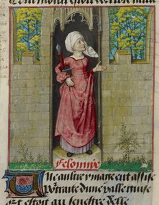 Detalje af en miniature af den allegoriske figur af Feloniye (Forbrydelse), i den første kolonne af folioen, fra 