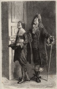 Diafoirus pere et fils - indgravering til "" Den imaginære malad"" af Jean Baptiste Poquelin dit Moliere (1622-1673) (The Imaginary Invalid) af Unknown artist