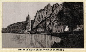 Dinant, le Rocher Bayard et la Meuse, Vallonien, Belgien. Kromolitografi i slutningen af det 19. århundrede. af Unknown artist