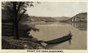Aftensmad, udsigt mod Anseremme og floden Lesse, regionen Vallonien i Belgien. Kromolitografi i slutningen af det 19. århundrede. af Unknown artist