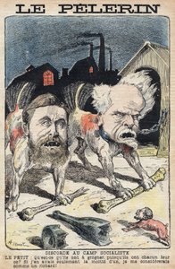 Stridigheder mellem socialisterne Jean Jaures (1859-1914) (til venstre) og Henri Rochefort (1831-1913) (til højre). Illustration i "" Le Pelerin"" af 19. juni 1898. af Unknown artist