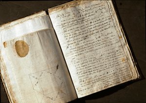 Dobbeltside af "" Medicea Sidera"" eller Pianeti Medicei (Planetes mediceennes), manuskript af den italienske astronom og fysiker Galileo Galilei dit Galilee (1564-1642) skrevet til Cosimo de Medicis (Cosimo II de 