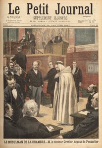 Dr. Grenier, en stedfortræder for Pontarlier, for nylig konverteret til islam, skaber en skandale ved at gå til deputeredes værelse iført det arabiske kostume. Indgravering i "" Le petit journal"" 24/01/1897. Selva samling. af Unknown artist
