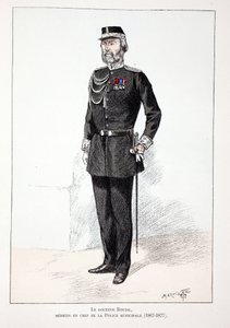 Dr. Roudil, overlæge i det kommunale politi (1867-1877). Radering i farver, til illustration "History of the Corps of Peacekeepers""" bog udgivet i regi af Louis Lepine (1846-1933), præfekt for politiet på Seinen, af A af Unknown artist