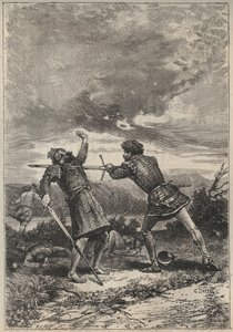 Duel and death of Oak Torquil - illustration fra det 19. århundrede til den historiske roman "The Pretty Girl of Perth or Valentine