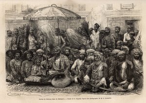 Durbar (feodalt og juridisk råd i en fyrstelig stat) af Maharaja Rana, fra kongeriget Dholepore (Rajasthan). Engravure pour illustrrer l