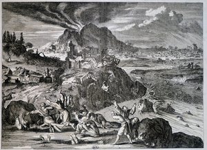 Jordskælv i Tokyo i 1650 - gravering af Unknown artist