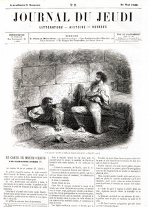 Edmond Dantes, greven af Monte Cristo (Monte Cristo) møder Abbe Faria takket være den hule tunnel i fængslet - i "" Le Journal du Thursdays""" af 31/05/1860 af Unknown artist