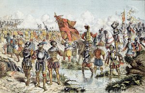 Ottende religionskrig (1585-1598): slaget ved Ivry den 14/03/1590 mellem den kongelige hær af Henrik IV (som vil sejre) og den katolske liga. Illustration af det 19. århundrede. Paris, Musee de l