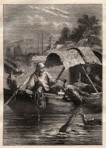 Lord George McCartneys (1737-1806) ambassade i Kina (1792-1793): Fuglen Leut-ze, står for fiskeri (skarvfiskeri) - illustration fra "The Great Mariners of the 18th century" af Unknown artist