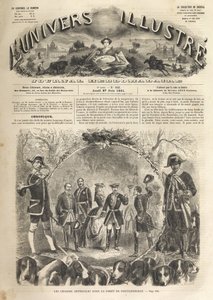 Kejser Napoleon III på jagt i Fontainebleau - 1861 - Imperialjagt i Fontainebleau i nærværelse af Napoleon III (1808-1873) og Imperatrice Eugenie (1826-1920). Det berømte univers i 1861 - af Unknown artist