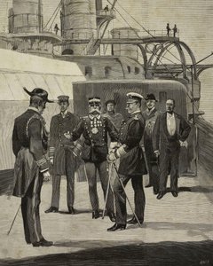 Kejser Wilhelm II af Tyskland (1859-1941) besøger slagskibet Sicilia, Venedig, Italien, tegning af E X fra L