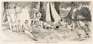 Lejr af Themsen Roklub.? fra ?Skitser fra en damplancering ved Henley Regatta? udgivet i juli 1878 af Unknown
