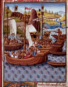 Fjender ankommer til Rom for at bede om fred fra romerne Miniature fra "" romersk historie"" (Ad urbe condita) af Titus Live (59 f.Kr.-17 e.Kr.) (Titus Livius), oversat af Pierre Bressuire (ms. 310) 1450- 1500 - Chantilly, musee Conde - Fjenderne kommer ti af Unknown artist
