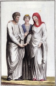 Forlovelse eller løfte om ægteskab: dextrarum iunctio eller forening af lige hænder. Indgravering af det 19. århundrede. af Unknown artist