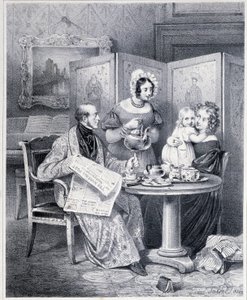 Engelsk par tager te - 1800-tallet. af Unknown artist