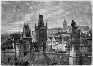 Entree på Karlsbroen i Prag - Indgravering i "" Le Journal Illustre"" af Unknown artist