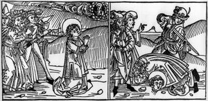 Episode af Saint Donats liv (død omkring 355) Indgravering fra "Leben der Heiligen - sommerteil" (Helgenbogen) af Jacobus (James) af Voragine (1228-1298). Lübeck 1488. af Unknown artist