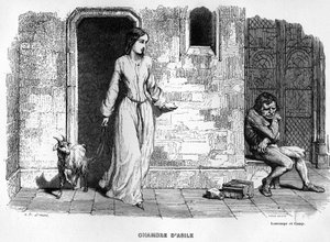 Esmeralda møder Quasimodo - i Notre Dame de Paris. af Unknown artist