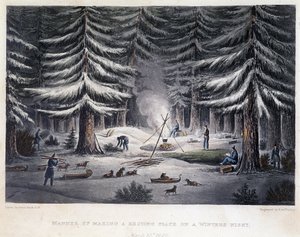 Etablering af en lejr i løbet af en vinternat - i "" Fortælling om en rejse til polarhavets kyster i årene 1819-1821", af John Franklin, red. London af Unknown artist