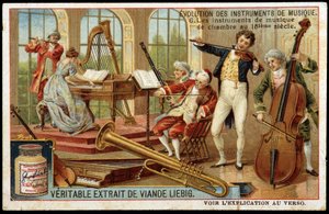 Udvikling af musikinstrumenter: kammermusikinstrumenter i det 18. århundrede - chromo Liébig. af Unknown artist