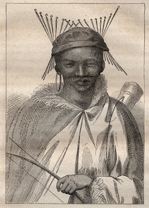 Ekspedition til det indre af Sydafrikas lande (1775) af Anders Sparrman (1748-1820): en boschiman (Bochiman eller San, indfødt i det sydlige Afrika) - illustration hentet fra "De store søfarere i det 18. århundrede" af Unknown artist