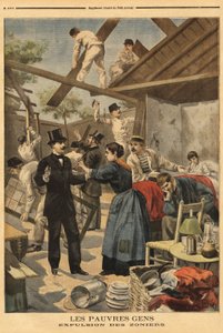 Udvisning og element af kasernen opstillet på den militære zone ved Gentilly-porten. Illustration i "" Le petit journal"" 23/06/1895. af Unknown artist