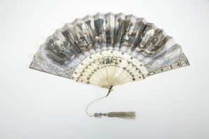 Ventilator, ca. 1850, Malet papir, ben, sølv og silke- og metallisk trådkvast, Fremstilling ukendt af Unknown artist