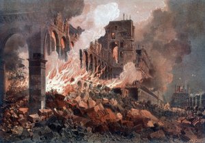 Finansministeriets brand (dengang i Tuilerierne) den 24. maj 1871 - litografi, slutningen af 1800-tallet af Unknown artist