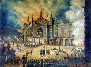 Brand af Wieneroperaen Wiener Ringtheater i 1881. Tegning fra 1800-tallet af Unknown artist