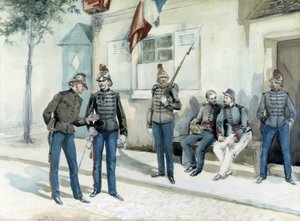 Brandmænd foran deres kaserne i 1870 af Unknown artist