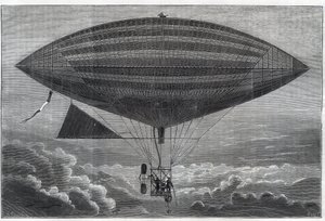 Første elektriske aerostat til spiral, eksperimenteret af Albert (1839-1906) og Gaston Tissandier (Tissendier) (1843-1899) fransk videnskabsmand, redaktør af magasinet "" La Nature" mandag den 8. oktober af Unknown artist