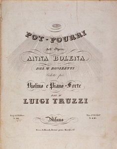 Første side med noder af en pot pourri af Anna Bolena, opera af Gaetano Donizetti af Unknown artist