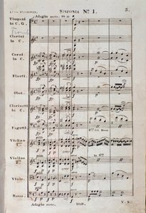 Første side af noderne til Symfoni nr. 1 en C majeur opus 21 af Ludwig van Beethoven af Unknown artist