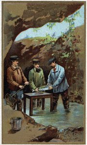 Fiskeopdræt: kunstig lægning. Kromolitografi fra slutningen af 1800-tallet af Unknown artist