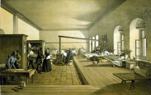 Florence Nightingale (1820 - 1910) på et hospital i Scutari i Tyrkiet omkring 1855 af Unknown artist