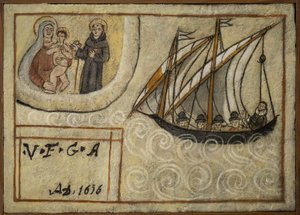 Tidligere voto (ex voto) sømand, populært tilbud som løfte om hengivenhed og taknemmelighed fra sømanden, der overlever til farerne ved havet, der kommer fra kirken Carmine, Torre del Greco, nær Napoli, Italien fra det 19. århundrede af Unknown artist