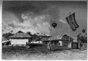 Frankrig i Indokina: Fransk militærpost inde i citadellet Hue, hovedstaden i Indokina. Indgravering i "Le journal de la jeunesse"" af Unknown artist