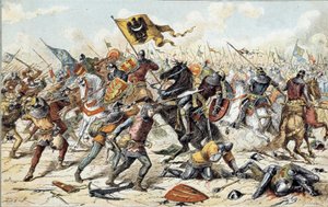 Fransk-engelsk krig (1202-1214): Slaget ved Bouvines den 27/07/1214 mellem den franske hær af Philippe Auguste og de flamske og velfarne fra Othon IV. Den franske sejr var afgørende for krigens udfald. 19. århundrede. Paris, Musee de l