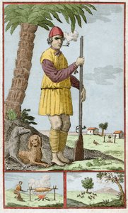 Fransk buccane fra Santo Domingo (Haiti). Indgravering i "Historie om eventyrere Filibusters and Buccaneers Reported in the Indies"" af Alexandre Olivier Exquemelin (1645-1710). af Unknown artist
