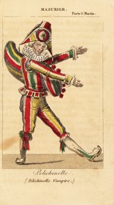 Den franske tegneseriedanser og mimekunstner Charles-Francois Mazurier som Polichinello i Polichinelle Vampire af Theodore de Banville i Theatre de la Porte Saint-Martin af Unknown artist