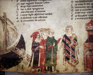 fransk købmand i Venedig. Miniature af "Roman de Troy"" af Benoit de Saint Maure. Biblioteca Marciana fra det 14. århundrede, Venedig af Unknown artist