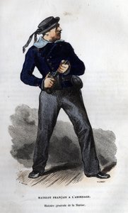 Fransk sømand klar til kollision. i "" General History of the Navy "" af Van Tenac af Unknown artist