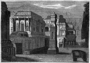 Fra det monolitiske tempel Kailasha (8. århundrede) i Indien. af Unknown artist