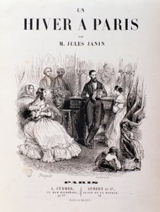 Frontispice af "" Un hiver à Paris"" af Jules Janin, parisere mødtes i en lounge under en reception. 1843 Privat samling af Unknown artist
