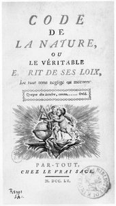 Frontispice af "Code la Nature"": engle med en globus - gravering af Unknown artist
