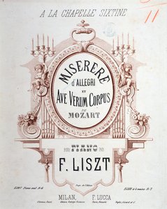 Frontispice af Miserere af Allegri og Ave verum corpus af Mozart, transskriberet af Liszt for klaver (1865) af Unknown artist