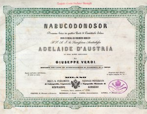 Frontispice af musikalsk partitur af Nabucco-operaen af Giuseppe Verdi af Unknown artist